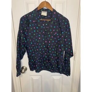 Esprit‎ Button Up Shirt Womens Medium Black Polka Dot Rayon Y2K VTG